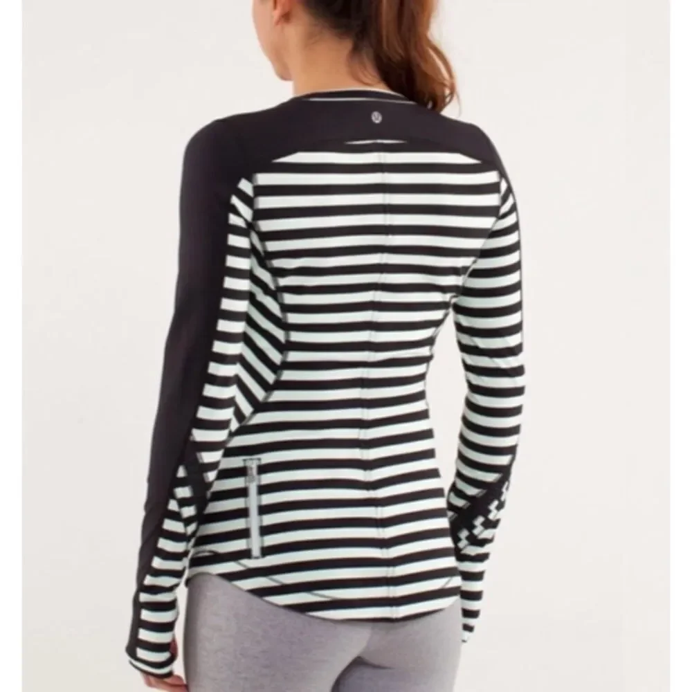 Lululemon Run Reflect Long Sleeve Top Size 2 Sea Stripe Mint Moment Black